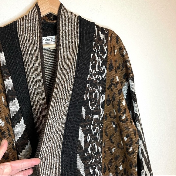 Vintage Colter Bay Mixed Pattern Longline Open Front Cardigan Sweater Large XL - Picture 7 of 16
